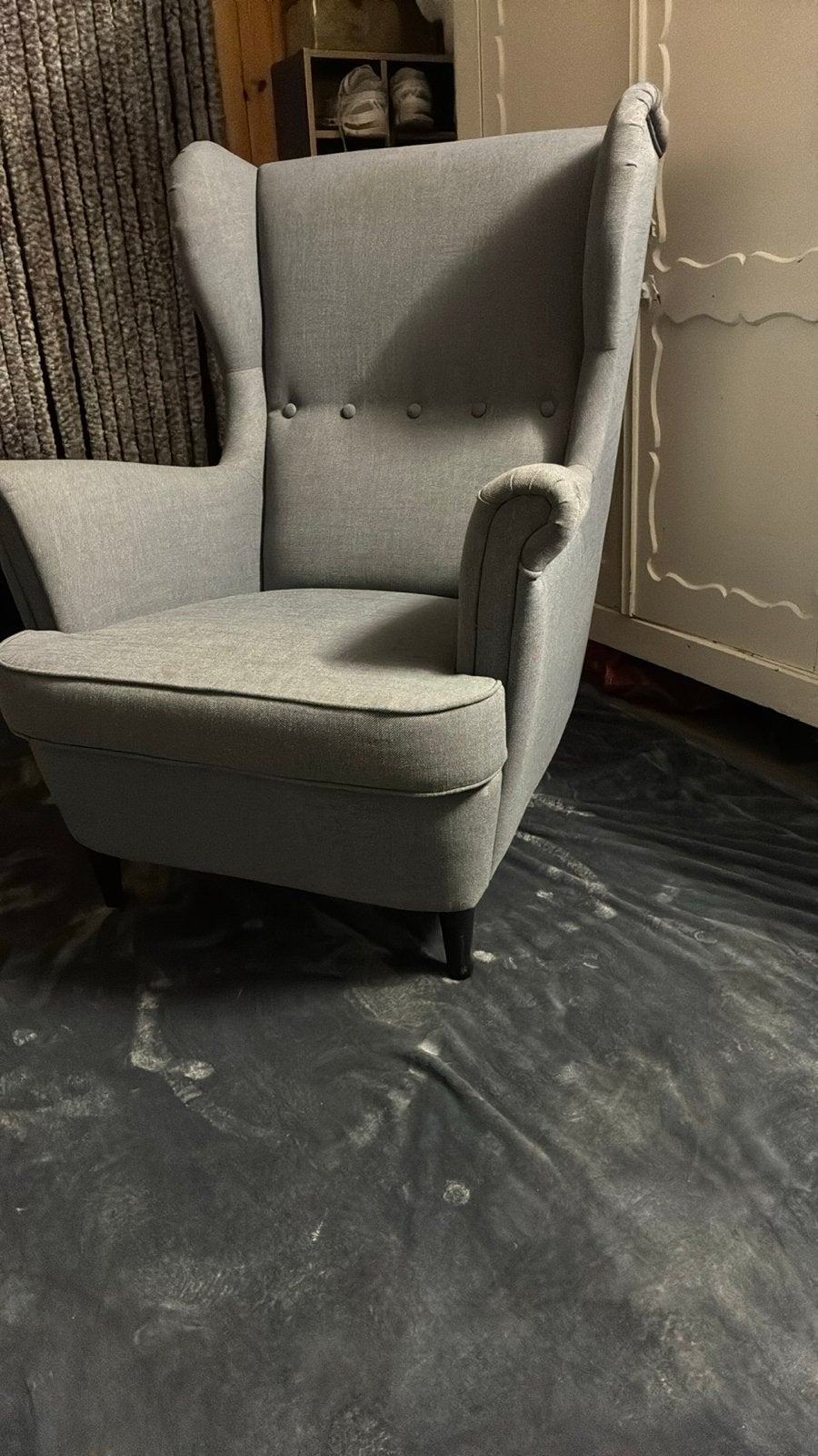 Grijze fauteuil met voetenbankje - Zo goed als nieuw, Ophalen, Zo goed als nieuw, Stof, 75 tot 100 cm