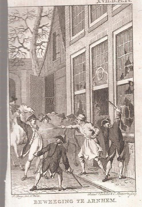 Arnhem. Beweeging te Arnhem, 1787 Kopergravure Vinkeles, Antiek en Kunst, Ophalen of Verzenden, Gravure, Origineel, 1700 - 1799