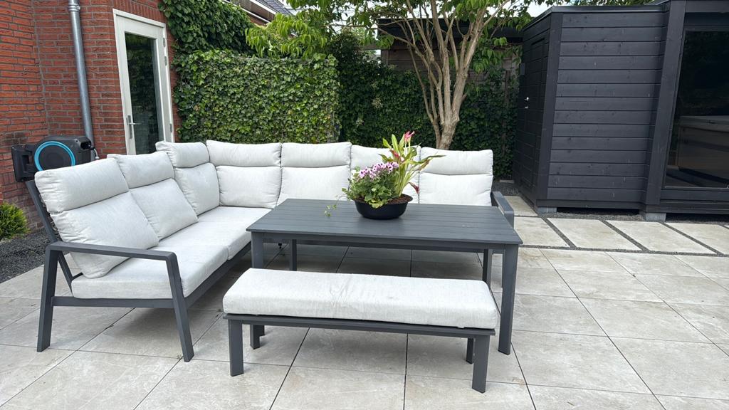 Luxe loungeset / tuinset met tafel en bank, Ophalen, Gebruikt, Bank, Aluminium