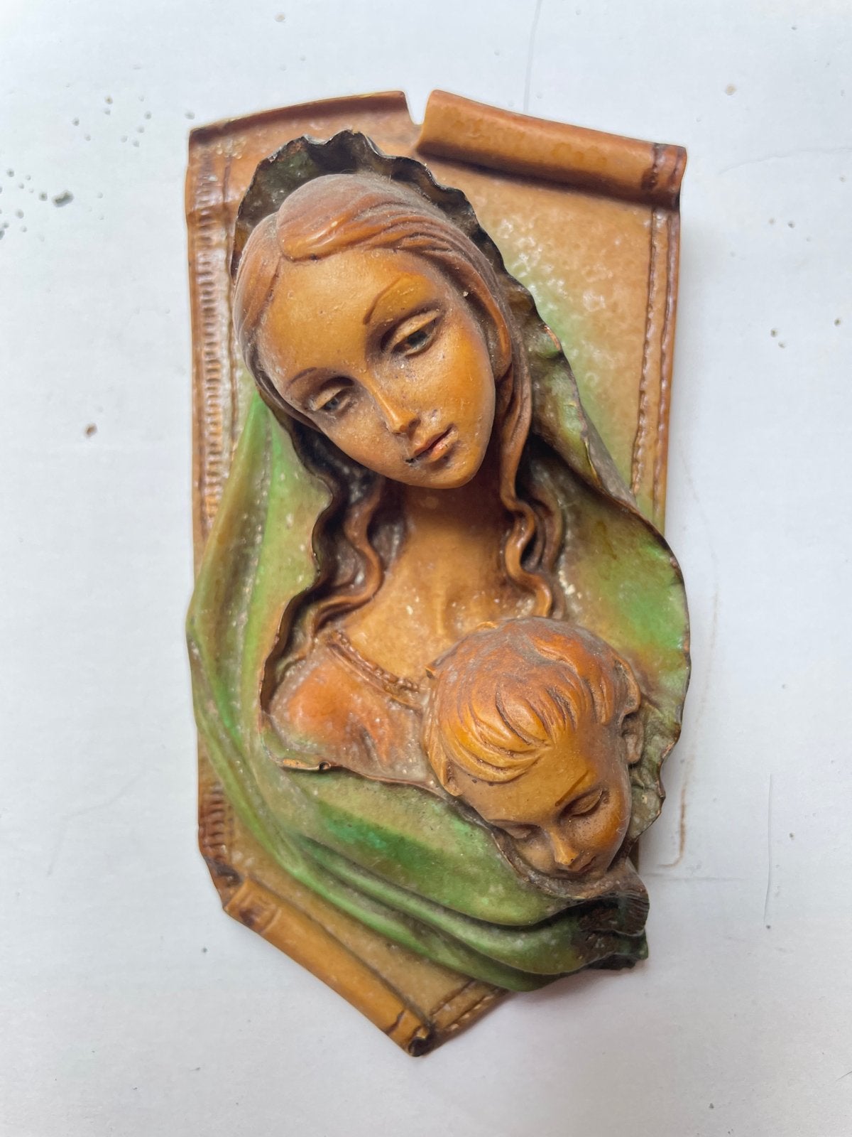 Vintage Maria met Kind Beeldje - Religieuze Wanddecoratie, Antiek en Kunst, Ophalen, Minder dan 20 cm, Handgemaakt, Wanddecoratie