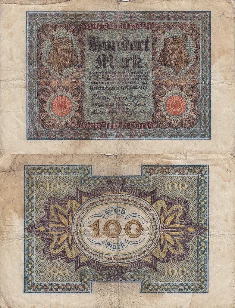 Duitsland (Weimarrepubliek) 100 Mark 1920 P-69a VG, Postzegels en Munten, Bankbiljetten | Europa | Niet-Eurobiljetten, Ophalen of Verzenden