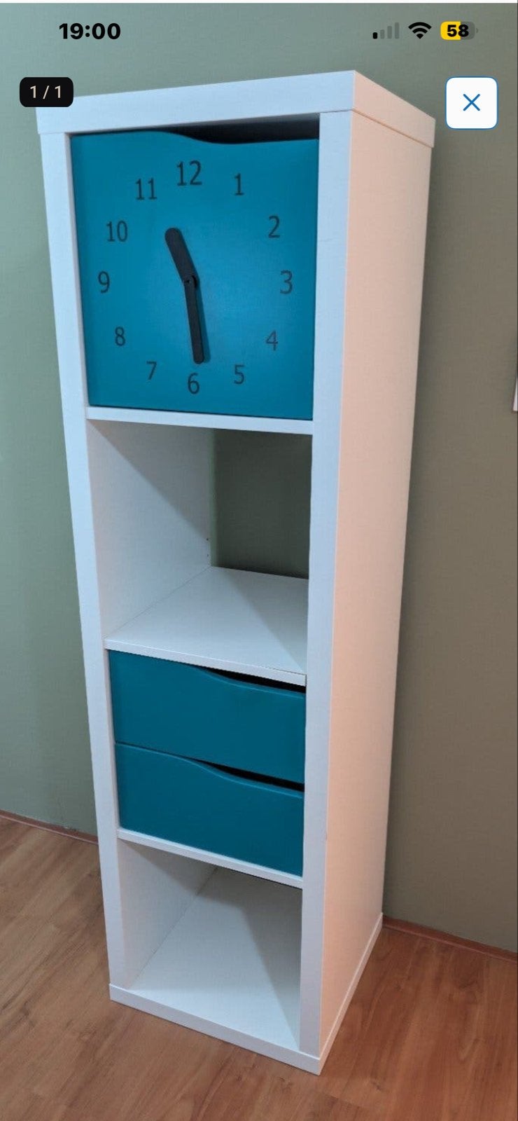 IKEA Kallax 1x4 kast met lade en klok inzet, Ophalen, Gebruikt