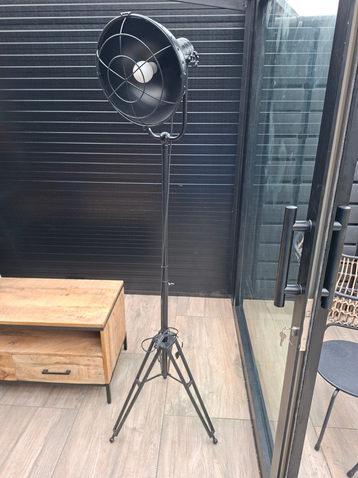 Industriële staande lamp met knop - Zwart metaal, Ophalen, Gebruikt, E27 (groot), Metaal