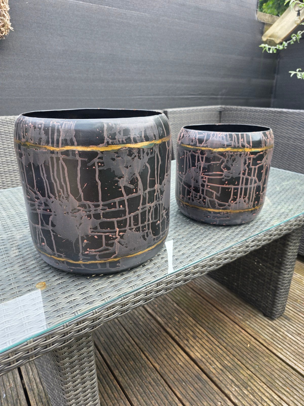 Set van 2 decoratieve bloempotten, zwart met goud, Ophalen