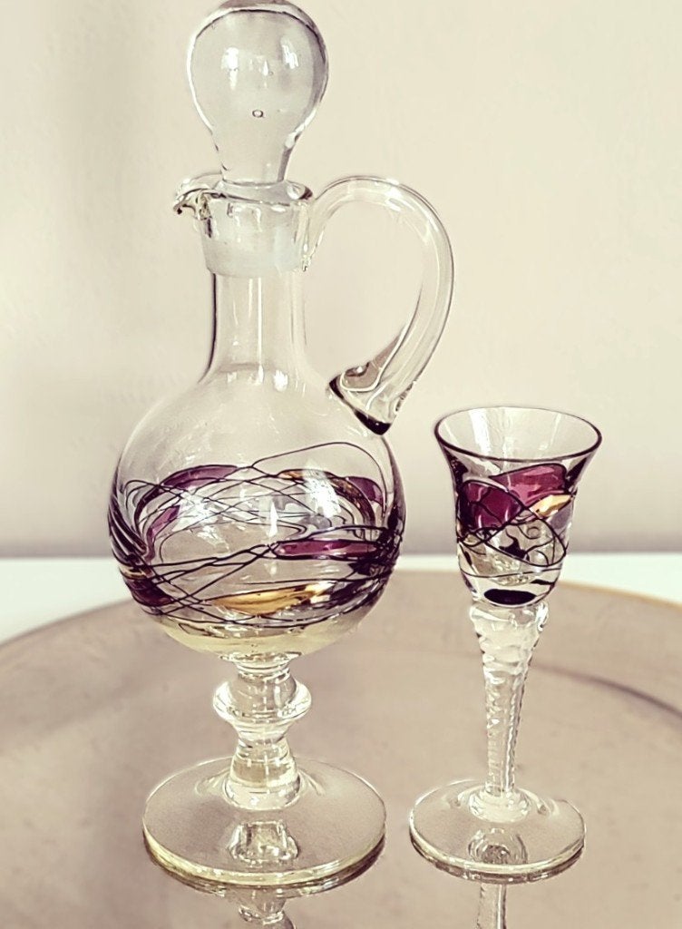 VINTAGE TIFFANY STIJL KRISTALLEN LIKEURSET, Ophalen of Verzenden