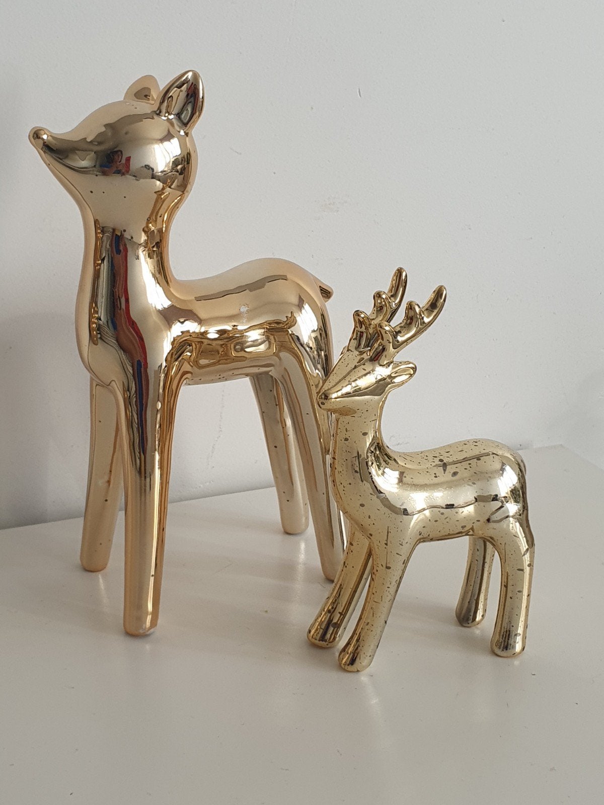 Gouden keramiek Herten ( Bambi) 22 cm en 15 cm, Verzamelen, Beelden en Beeldjes, Ophalen of Verzenden, Zo goed als nieuw, Dier