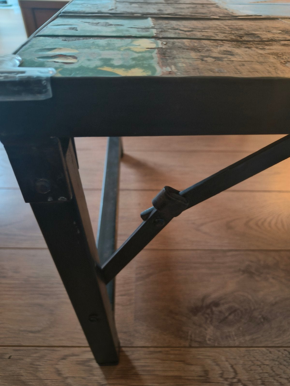 Industriële look salontafel, Ophalen, Zo goed als nieuw, Rechthoekig, 100 tot 150 cm