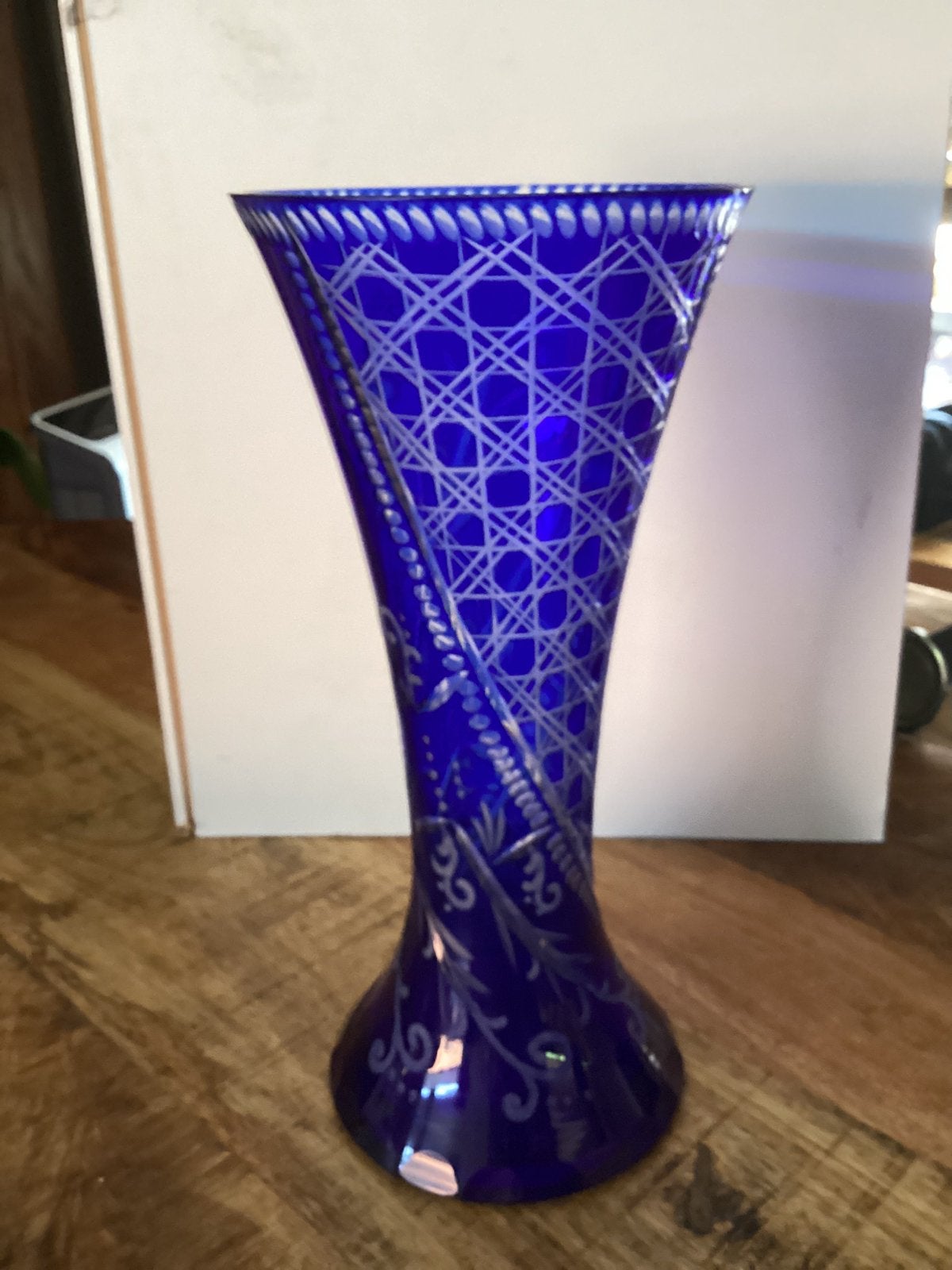 VINTAGE  BOHEEMSE KRISTALLEN VAAS KOBALBLAUW GLAS, Ophalen