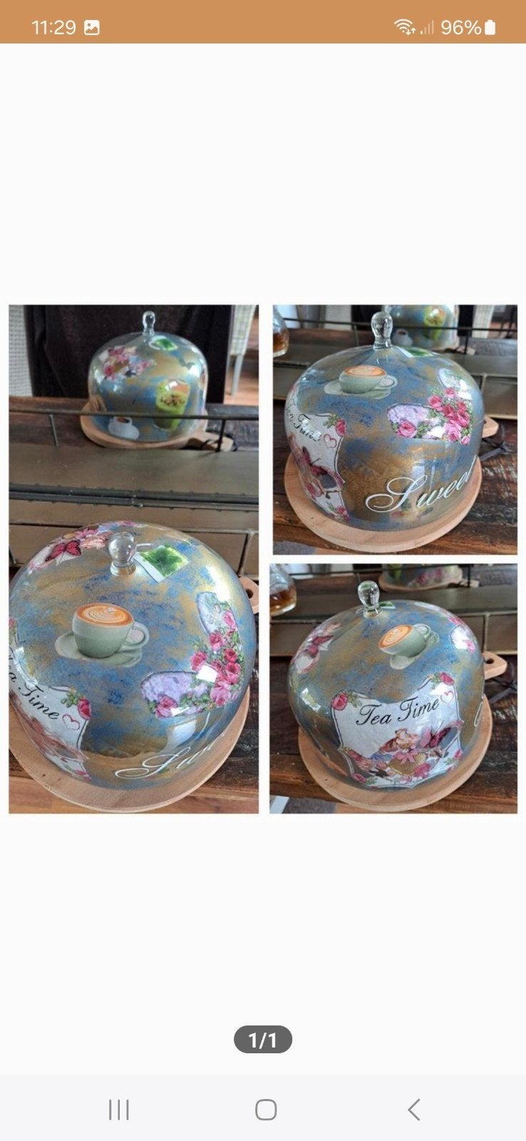 Leuke decoupage vaas en een stolp., Ophalen
