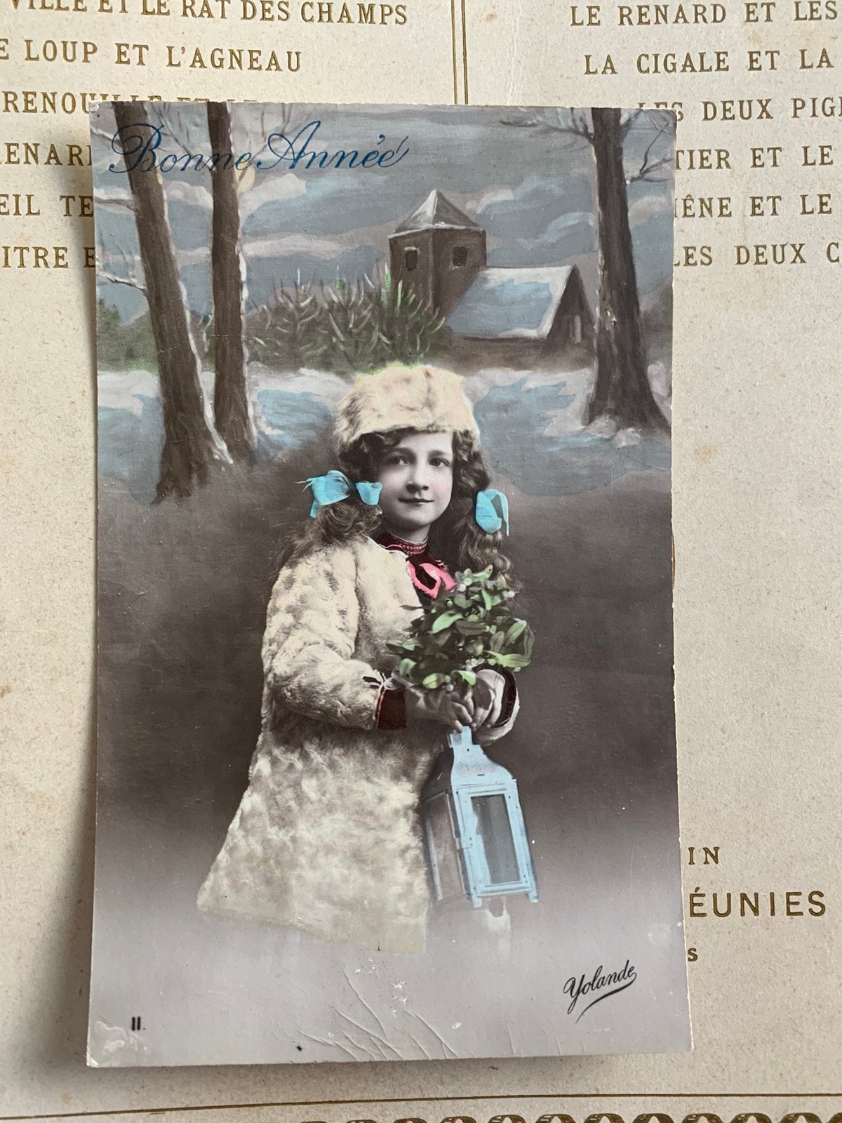 Bonne Année - meisje met lantaarn, Ophalen of Verzenden, Voor 1920, Gelopen, Feest(dag)