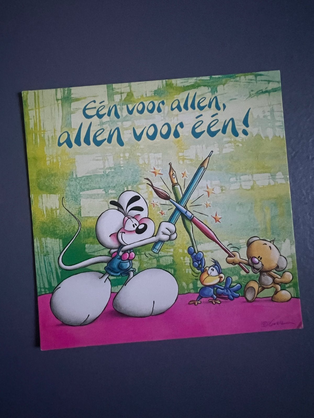 Diddl ansichtkaart: Een voor allen, allen voor één!, Ophalen of Verzenden, Verschillende figuren, Zo goed als nieuw, Papier, Kaart of Schrift