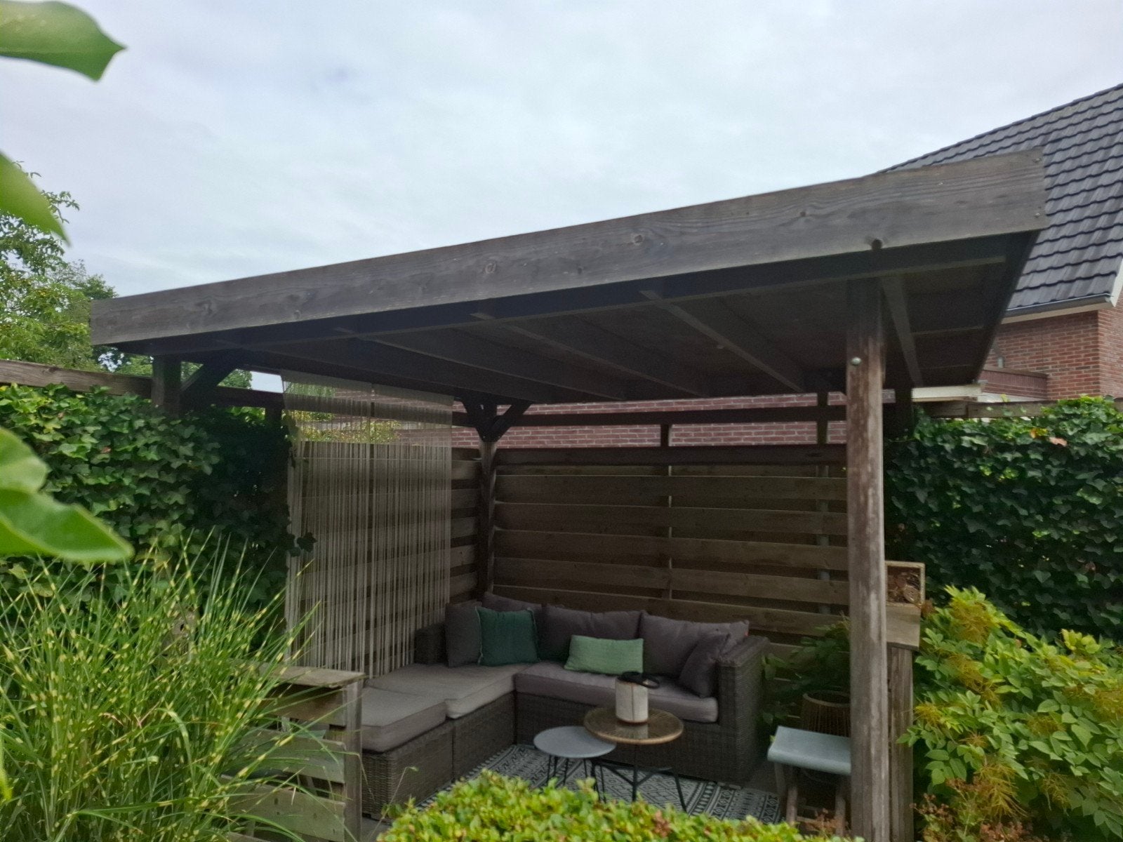 Stevige houten overkapping met hardhouten palen (3x3m), Tuin en Terras, Overkappingen, Ophalen, Gebruikt, Tuinpaviljoen