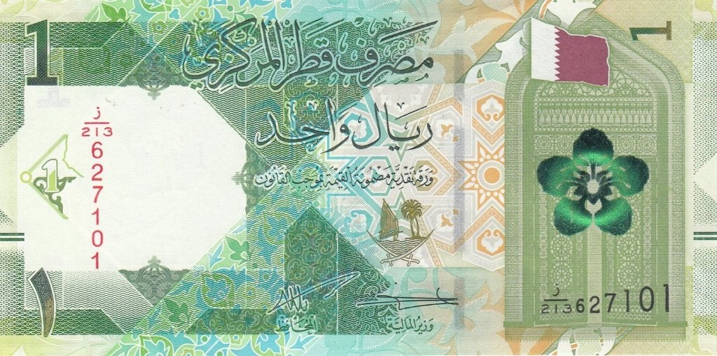 Qatar bankbiljet 1 Riyal 2022 Arms, flag, door, Pick W32 UNC, Ophalen of Verzenden, Midden-Oosten, Los biljet
