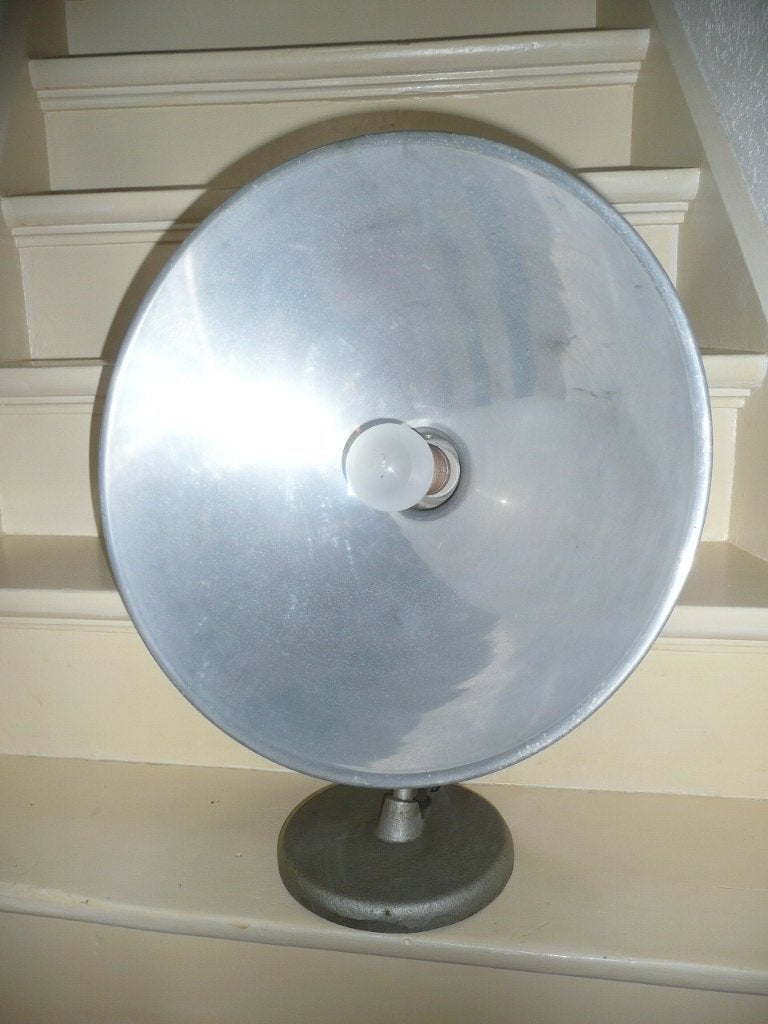 Vintage industriële aluminium  tafellamp, Gebruikt, Vintage, Metaal, E27 (groot)