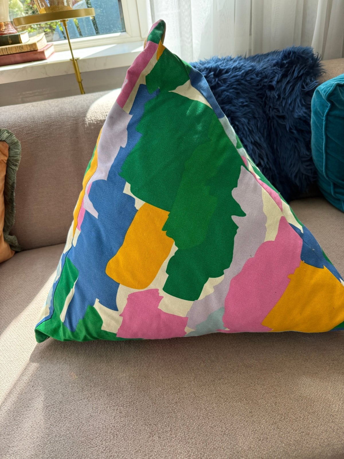 Groot Chenille Plaid met Bijpassend Driehoek Kussen, Gebruikt, Meerkleurig, Met print, Ophalen of Verzenden