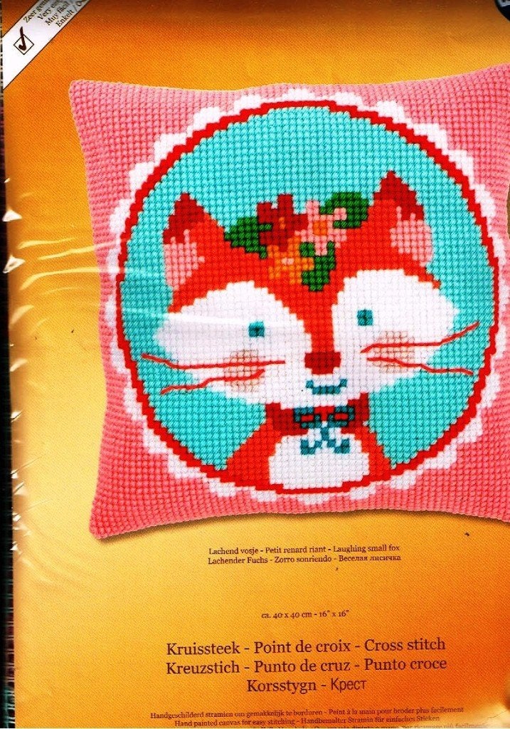 Cado vervaco borduurpakket kussen, LACHEND VOSJE, Hobby en Vrije tijd, Borduren en Borduurmachines, Ophalen of Verzenden, Nieuw