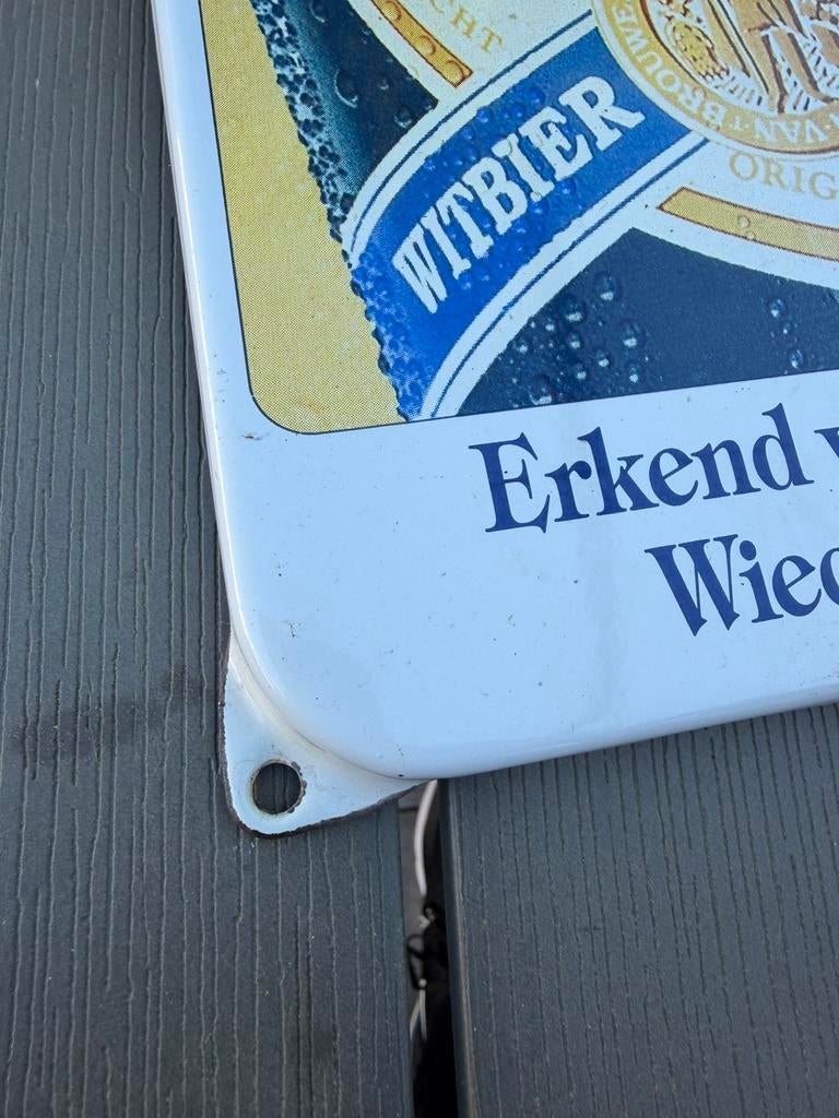 Wieckse Witte Bier emaille reclamebord, Reclamebord, Gebruikt, I, Ophalen of Verzenden