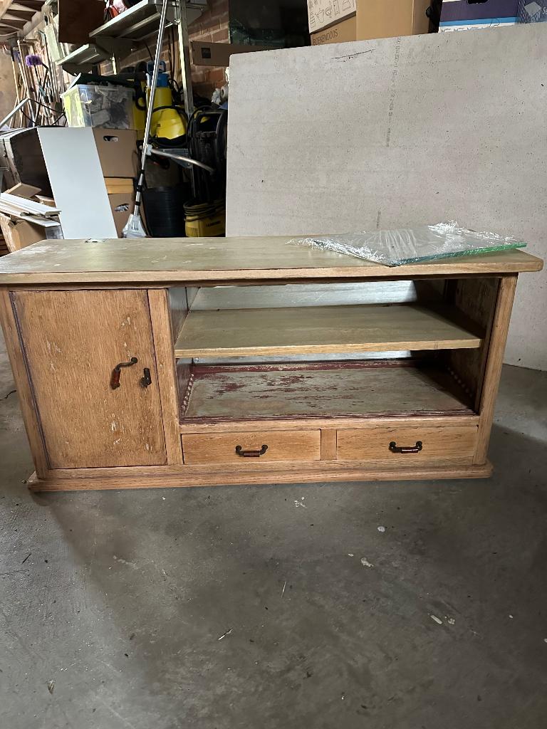 Brocante hangkast met glazen schuifdeuren, Ophalen