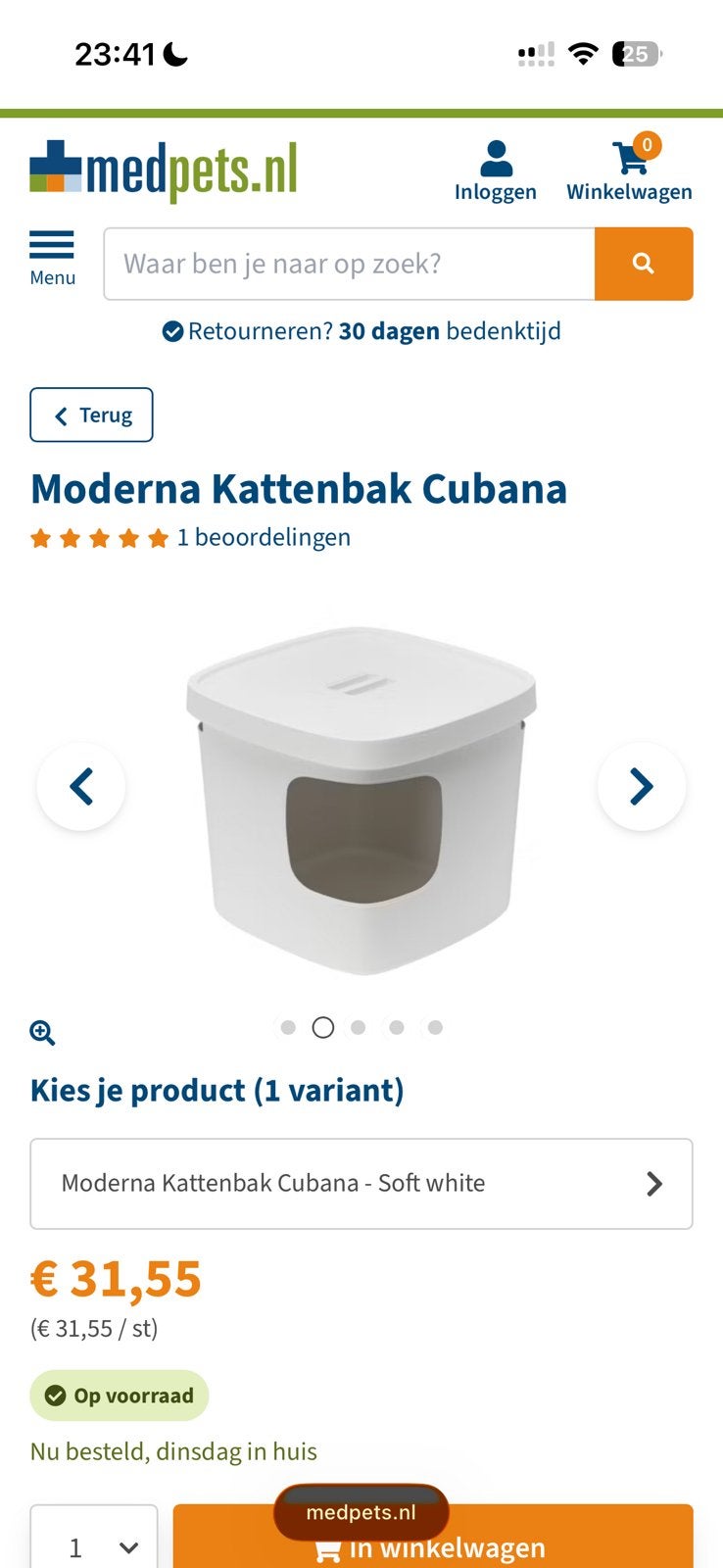Moderna Kattenbak Cubana - wit - vierkant, Dieren en Toebehoren, Ophalen, Zo goed als nieuw