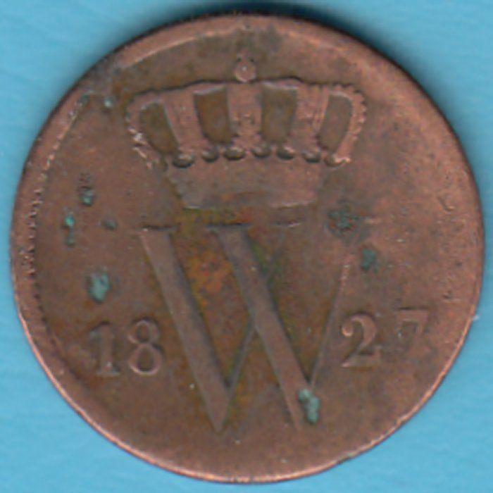 Nederland 1 cent 1827Ua Willem I, Sch. 330 in munthouder, Postzegels en Munten, Munten | Nederland, Ophalen of Verzenden, Koning Willem I