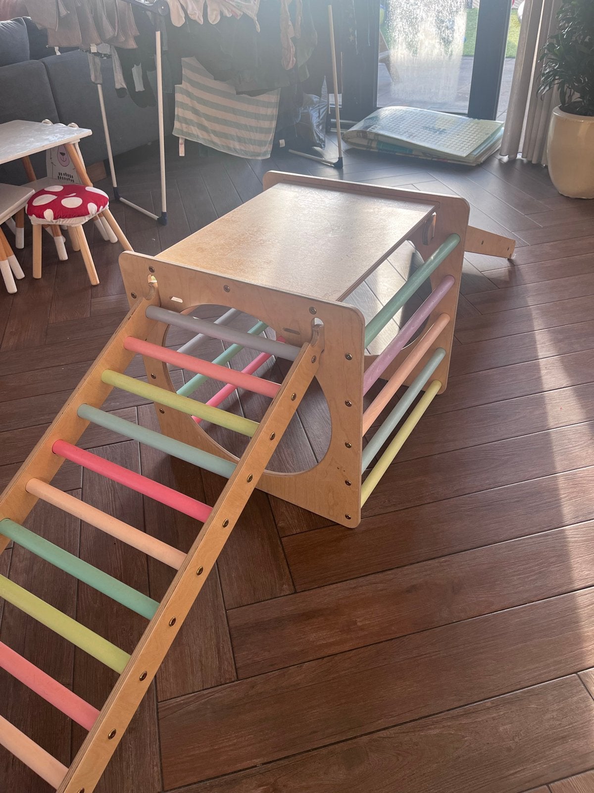 Houten Klimrek met Glijbaan en Klimwand voor Kinderen, Kinderen en Baby's, Ophalen, Zo goed als nieuw, Glijbaan, Aanbouwonderdeel