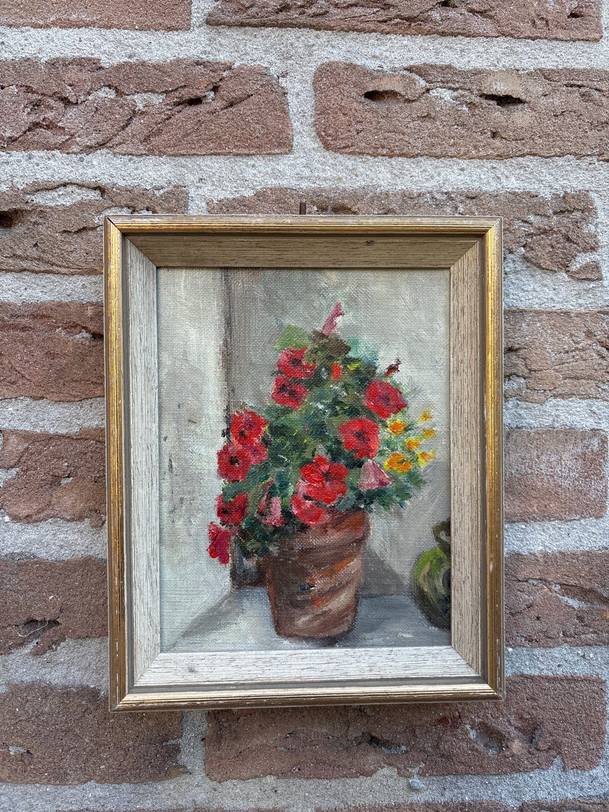 Schilderij met bloemen in pot, olieverf op doek, Antiek en Kunst, Kunst | Schilderijen | Klassiek, Doek, Handgeschilderd, Olieverf