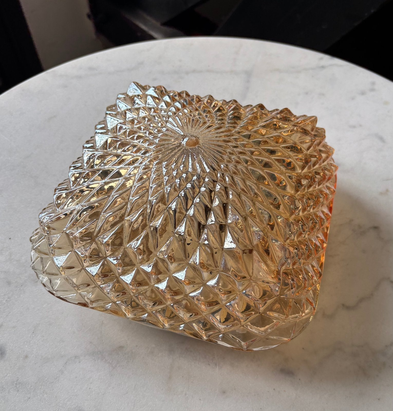 Vintage oranje kussen plafoniere diamant driehoek bloem lamp, Ophalen of Verzenden, Zo goed als nieuw, Glas