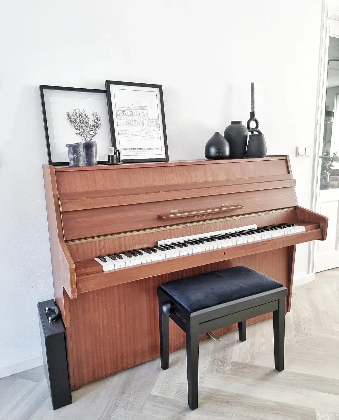 Hupfeld piano incl. pianobankje (Bax Music), Ophalen, Gebruikt, Bruin, Piano