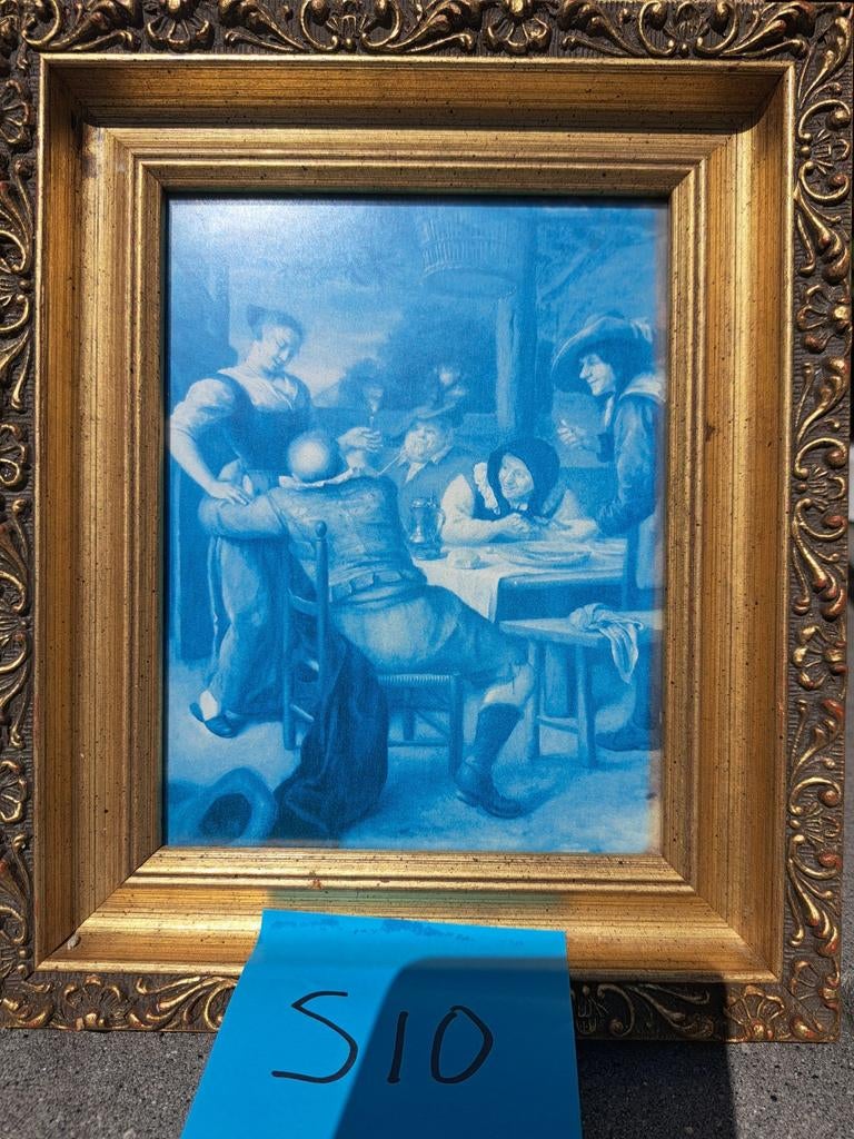 Schilderij 20x25cm met klassieke scène in goudkleurige lijst, Ophalen