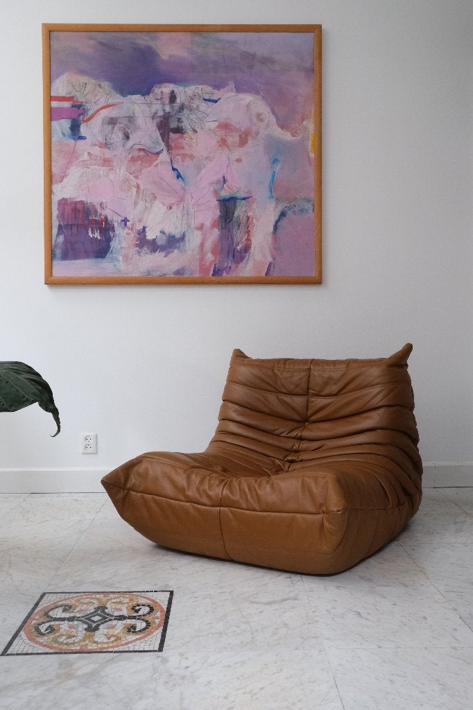 Originele Ligne Roset Togo fauteuil | Cognac leer | Topstaat, Design, Modern, Vintage, Ophalen of Verzenden, Zo goed als nieuw