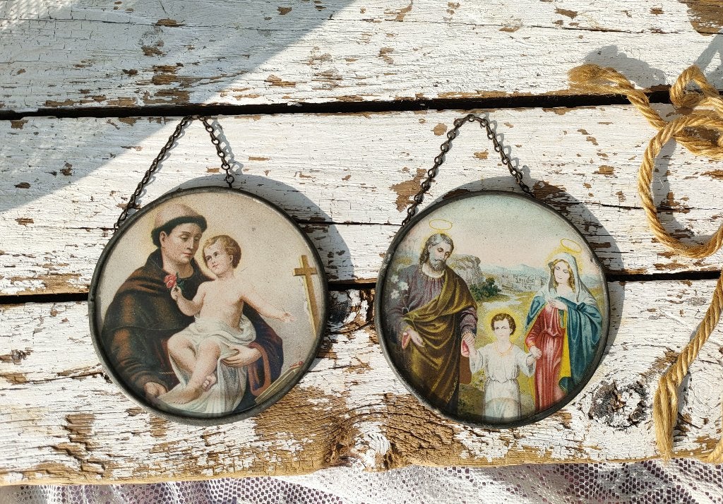 Religieuze Hangers Wandversiering Glas Lood Afb Jezus Maria, Antiek en Kunst, Antiek | Religie, Ophalen of Verzenden