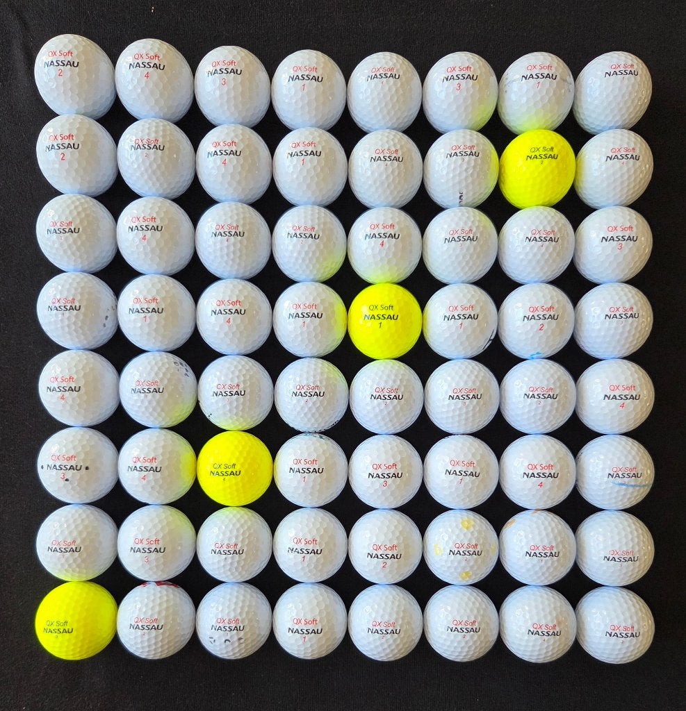 64 stuks mooie Nassau QX Soft golfballen, Ophalen of Verzenden, Zo goed als nieuw, Bal(len)