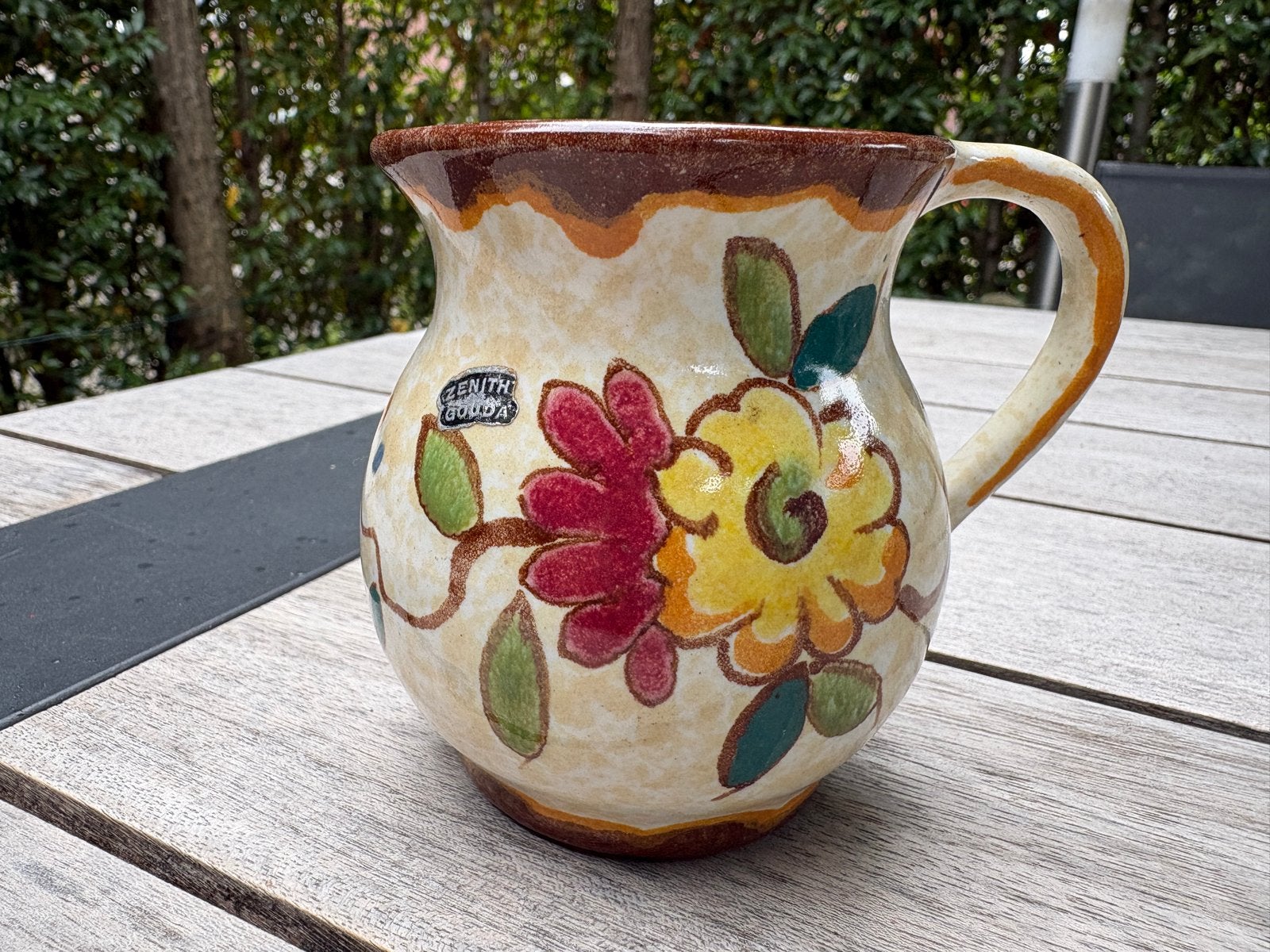 Vintage Zenith Gouda kan met bloemmotief, 9 cm hoog, Antiek en Kunst, Ophalen of Verzenden