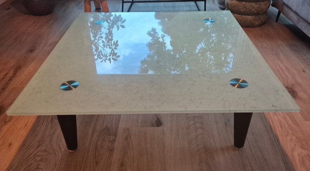 Leolux design salontafel van glas, Ophalen, Gebruikt, Glas, 100 tot 150 cm