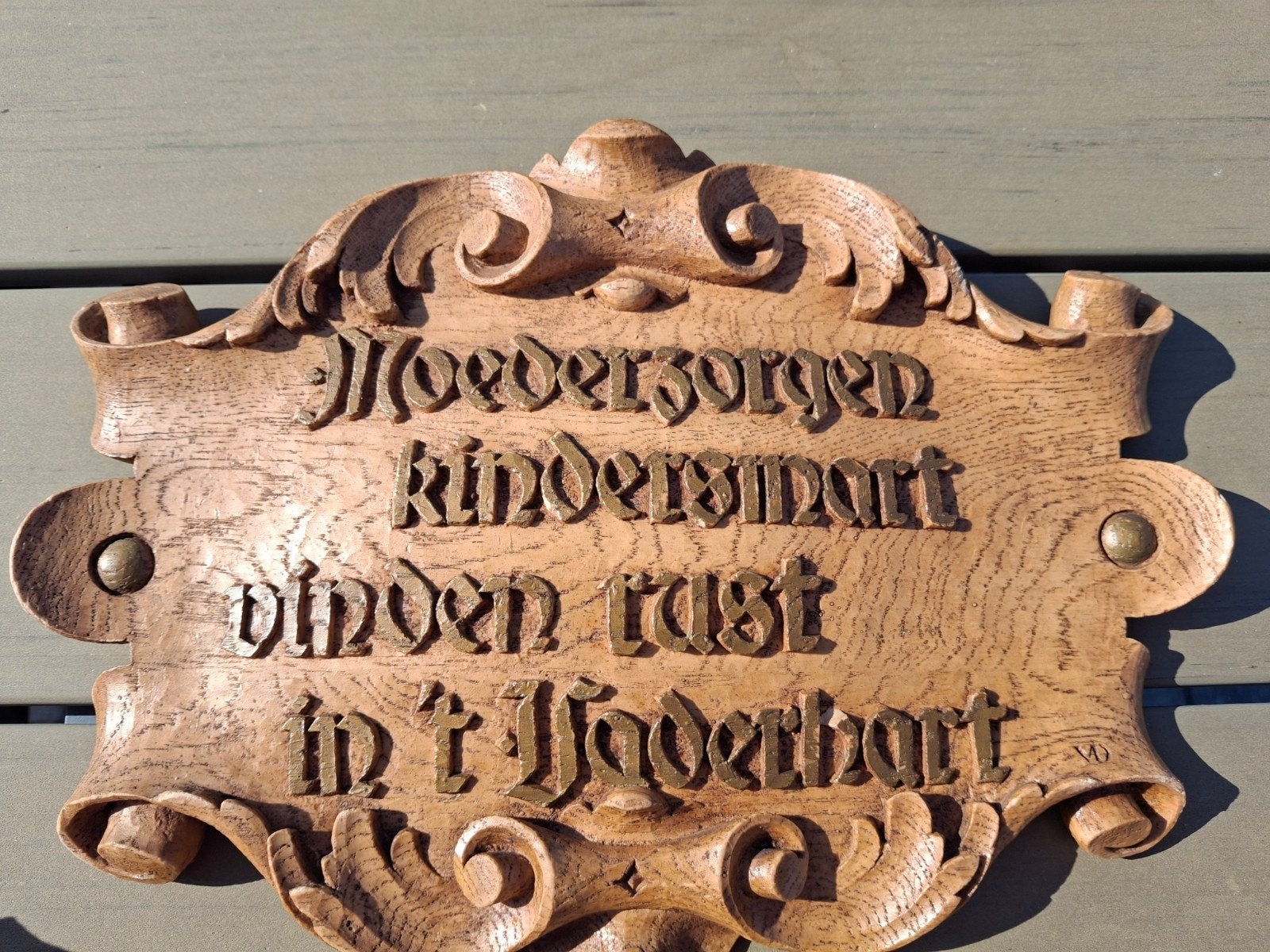 Vintage houten wandbord met spreuk, Gebruikt, Hout, Klassiek, Ophalen of Verzenden
