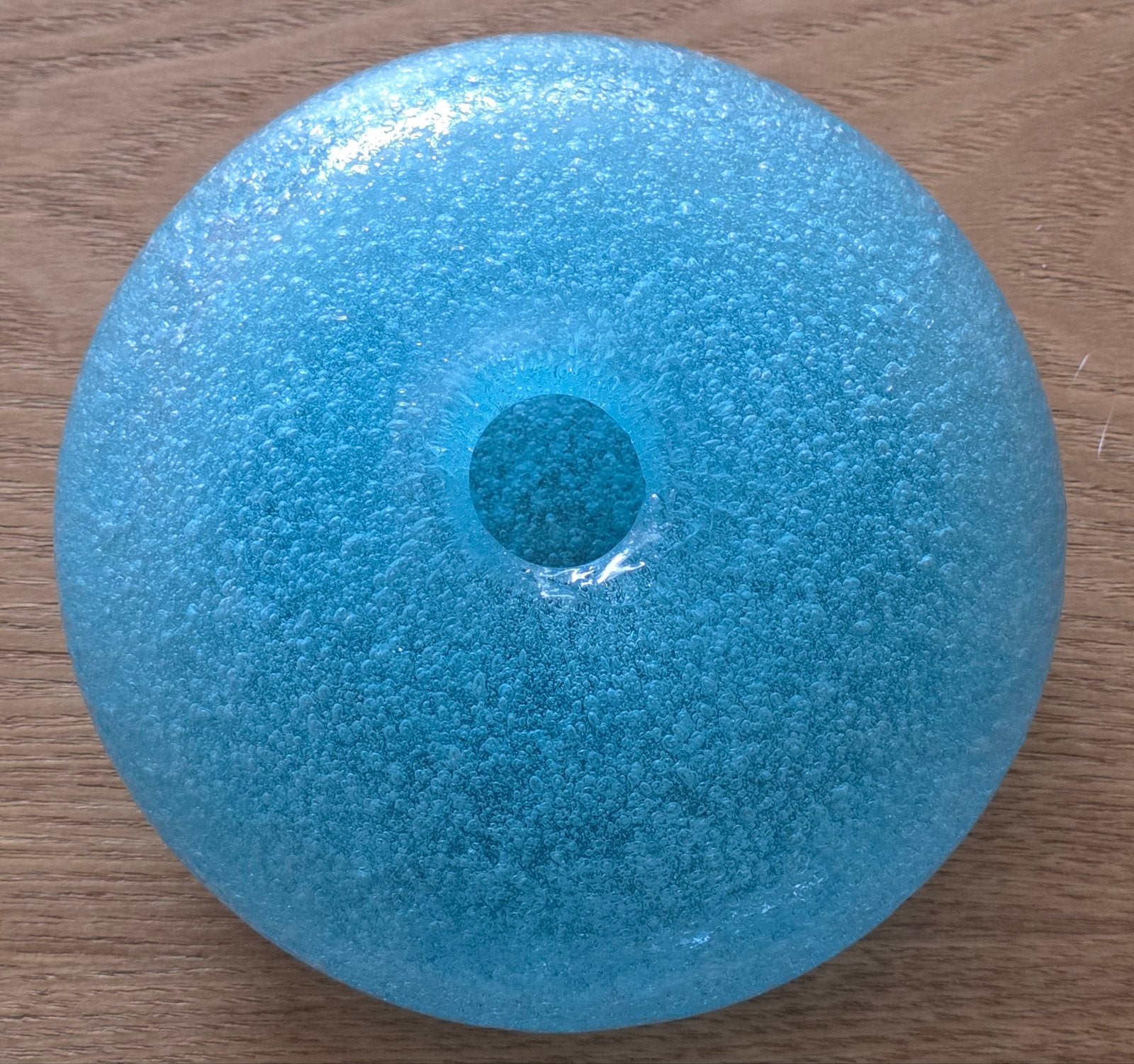 platte vaas of press paper handgeblazen glas turquoise  punt, Handgemaakt, Blauw, Nieuw, Ophalen of Verzenden