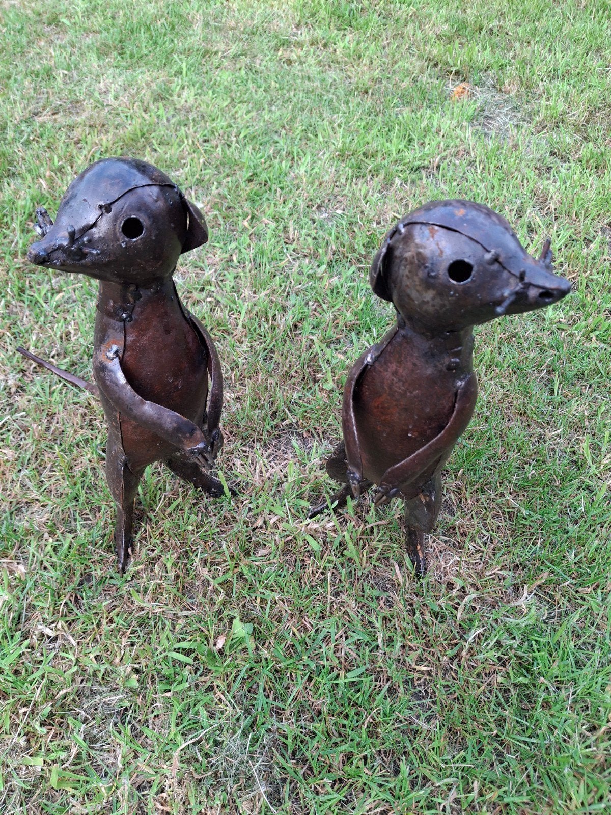Metalen stokstaartjes - set van 2 - van gebruikt metaal, Ophalen of Verzenden