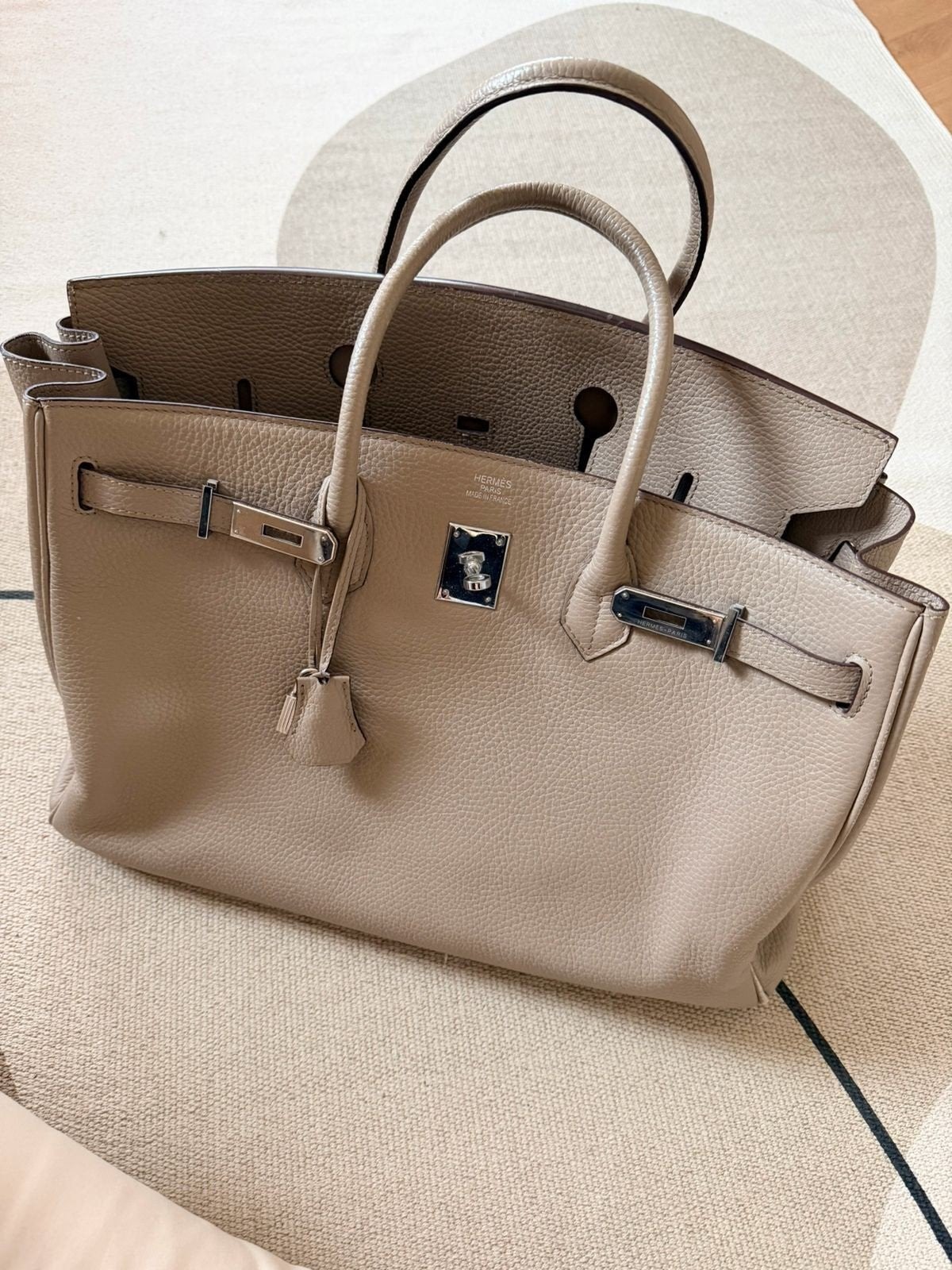 Hermès Birkin 35 Taupe, Togo leather, Ophalen of Verzenden, Gebruikt, Grijs, Handtas