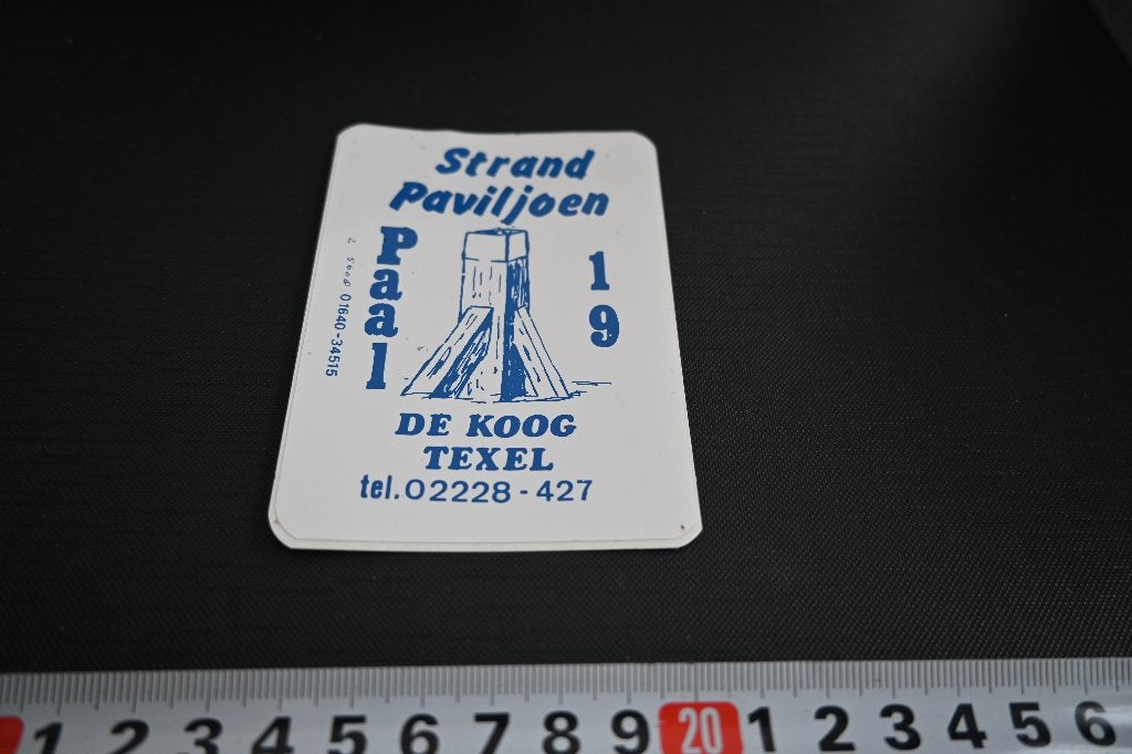 sticker TEXEL De Koog Strand Paviljoen PAAL 19 Blauw, Ophalen, Zo goed als nieuw