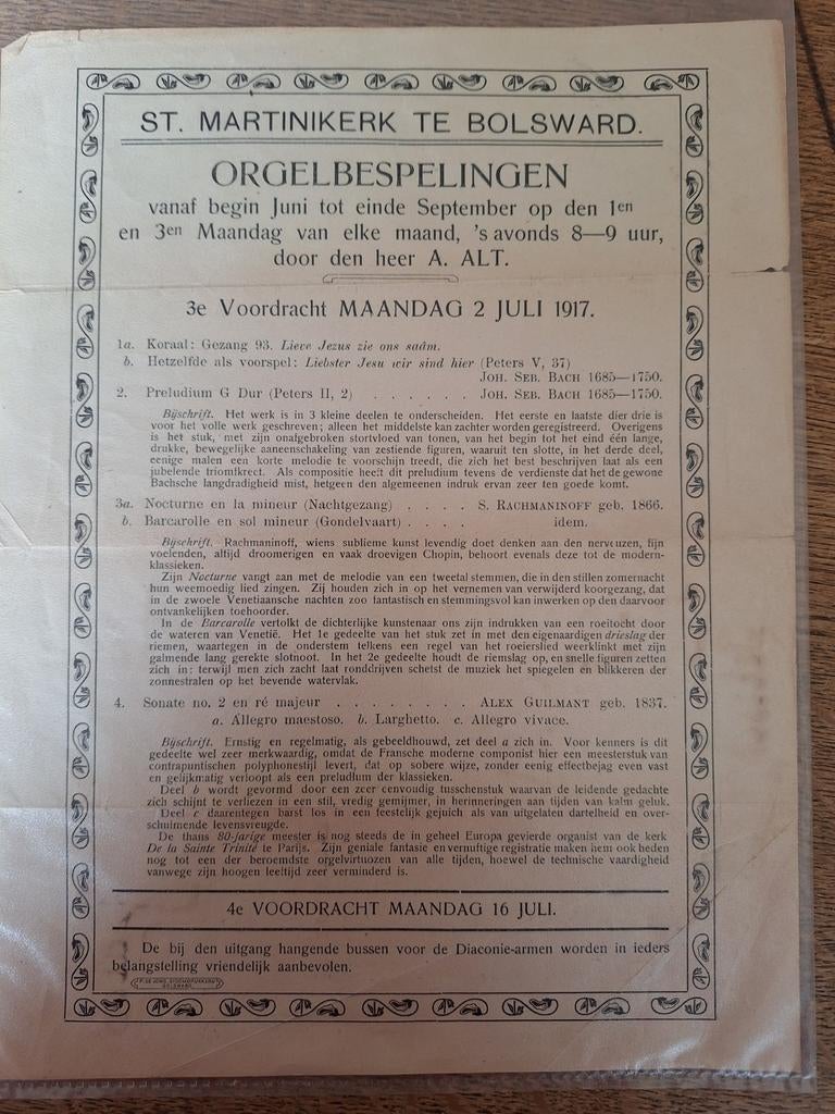 Aankondiging Martinikerk Bolsward 1917, Ophalen of Verzenden