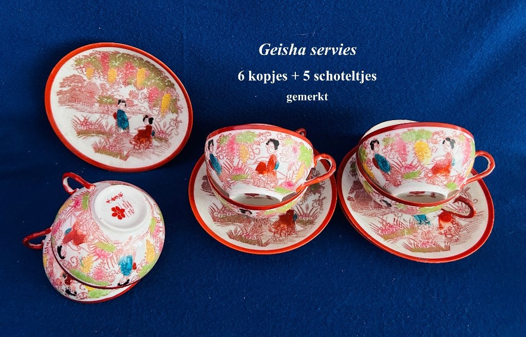 Geisha servies 6 Kopjes + 5 schotels Japan Oosters, Ophalen
