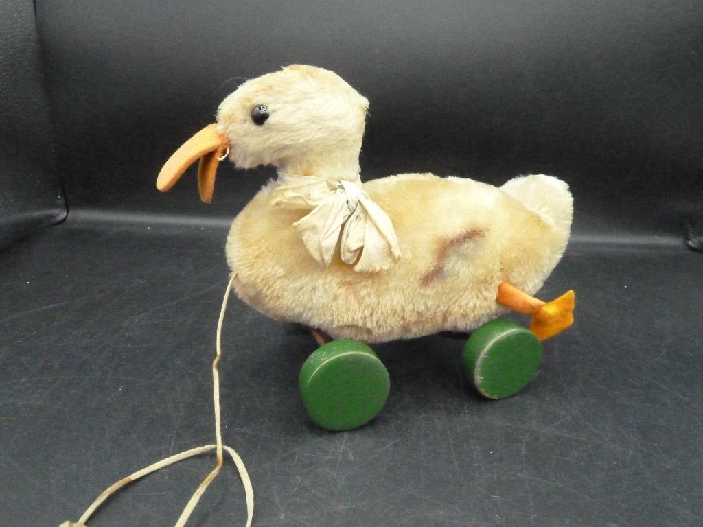 Vintage Steiff eend op wielen, Antiek en Kunst, Antiek | Speelgoed, Ophalen of Verzenden