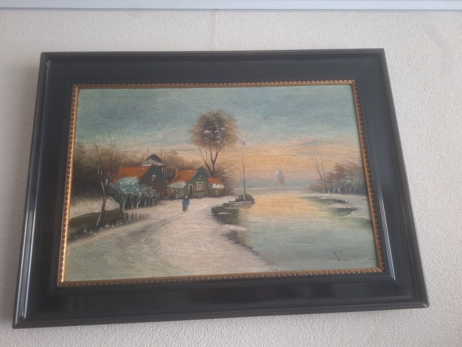 Sfeervol Hollands Winterlandschap Schilderij, Antiek en Kunst, Ophalen, Doek, Landschap, Olieverf