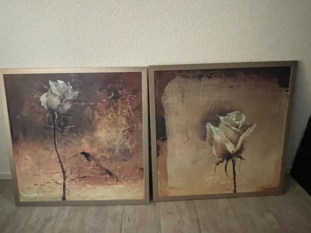 2 schilderijen rozen, Huis en Inrichting, Woonaccessoires | Schilderijen, Tekeningen en Foto's, Ophalen, Zo goed als nieuw, Schilderij