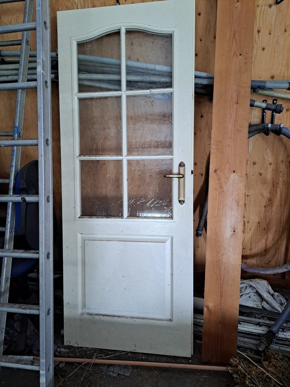 Crèmekleurige binnendeur 78x200 cm met 6 ruitjes, Doe-het-zelf en Verbouw, Deuren en Horren, Ophalen, Gebruikt, Minder dan 80 cm