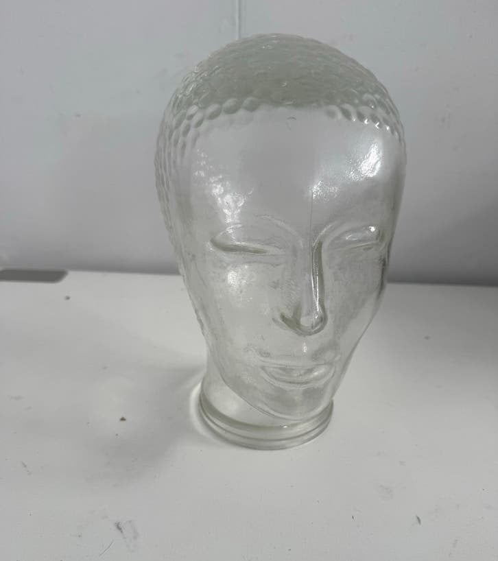 Glazen etalagehoofd voor hoeden/pruiken - Vintage stijl, Huis en Inrichting, Gebruikt, ., Ophalen of Verzenden, .
