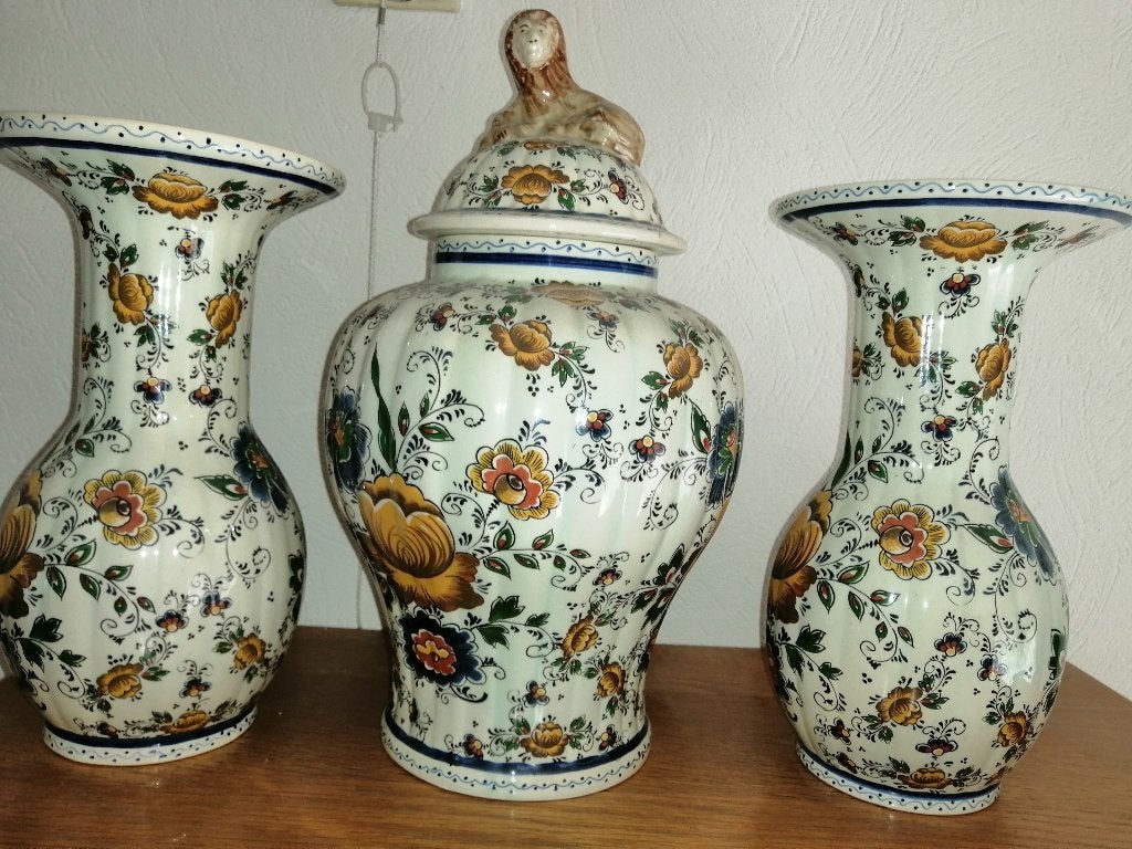 Vintage Delfs polychroom kasteel, 3 delig, Antiek en Kunst, Ophalen of Verzenden