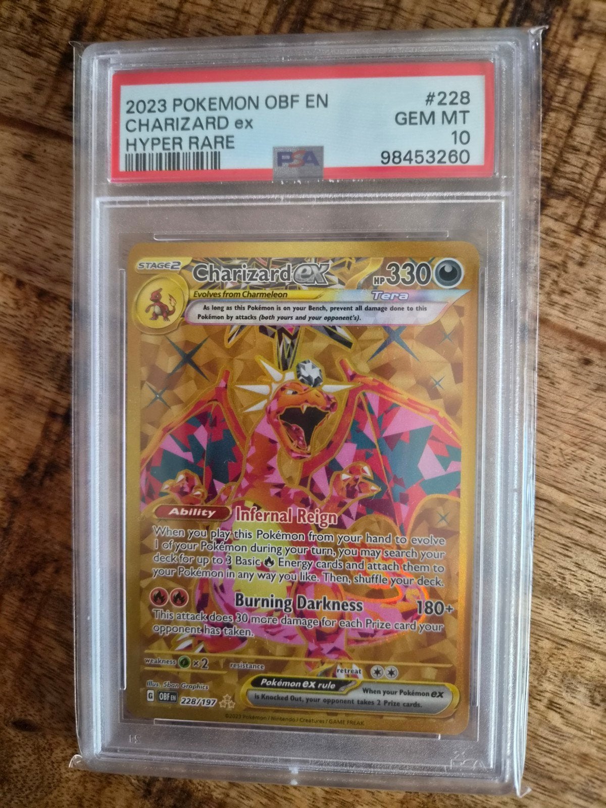PSA 10 Charizard ex #228 Hyper Rare 2023 OBF EN Pokémon Slab, Ophalen of Verzenden, Nieuw, Losse kaart