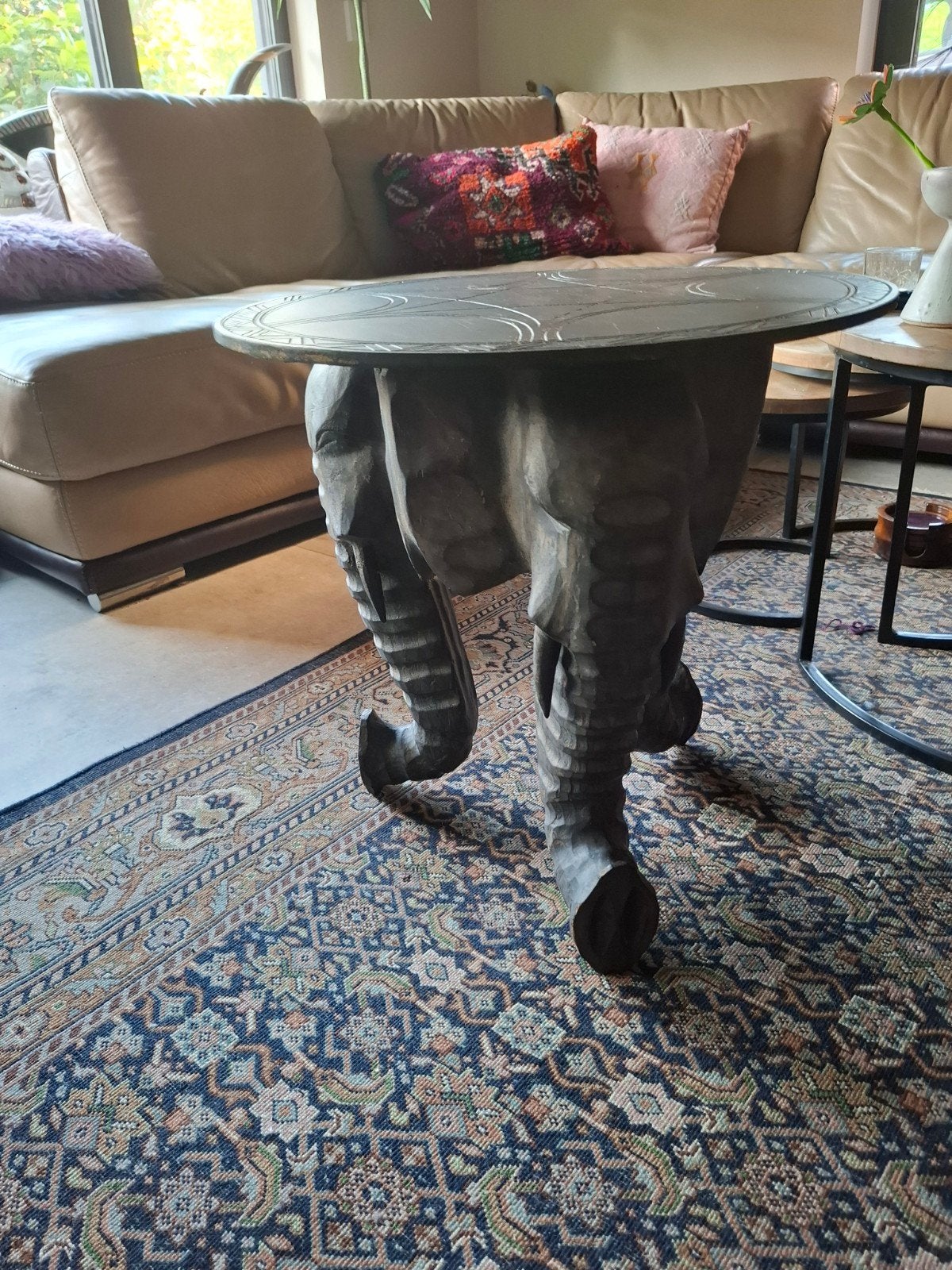 Prachtige vintage olifantentafel robuust landelijk stoer, Rond, Zo goed als nieuw, Hout, Ophalen