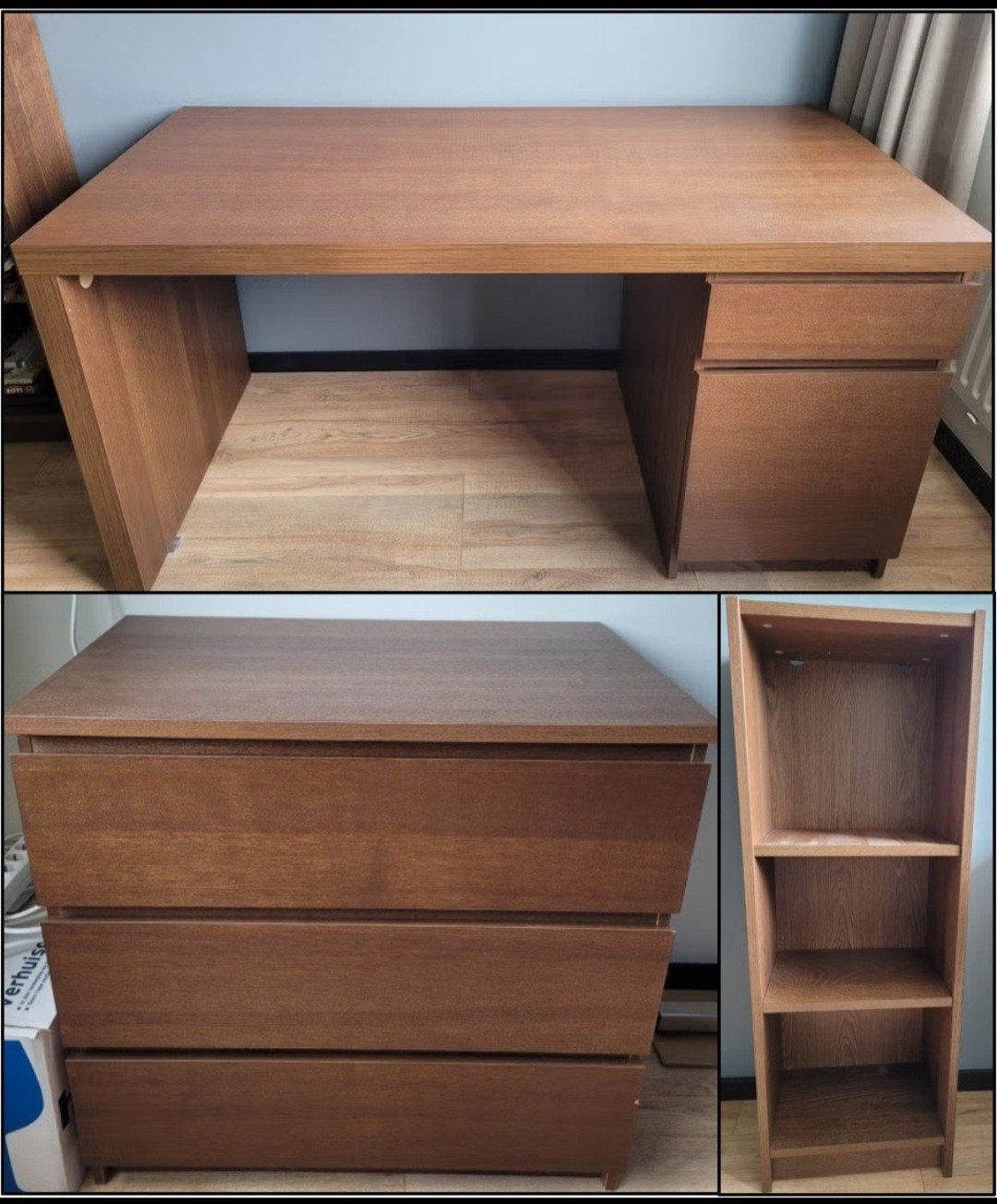 Kantoor en studeer meubelset, Huis en Inrichting, Bureaus, Ophalen, Gebruikt, Bruin, IKEA